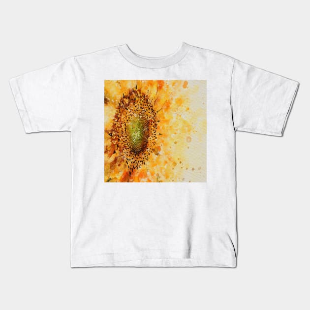 Abstract Watercolor Sunflower Kids T-Shirt by ibadishi
